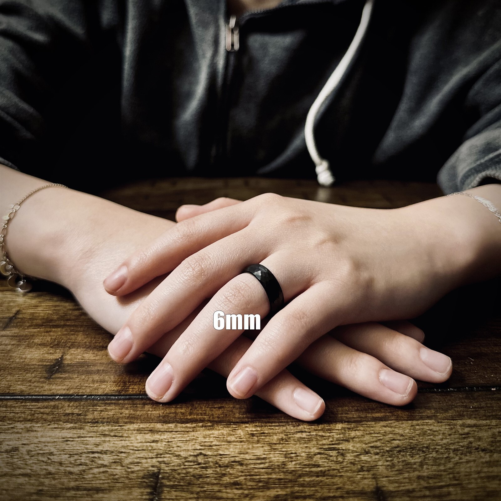 Black Tungsten Carbide Hammered Brushed Finish Men's Wedding Band Ring