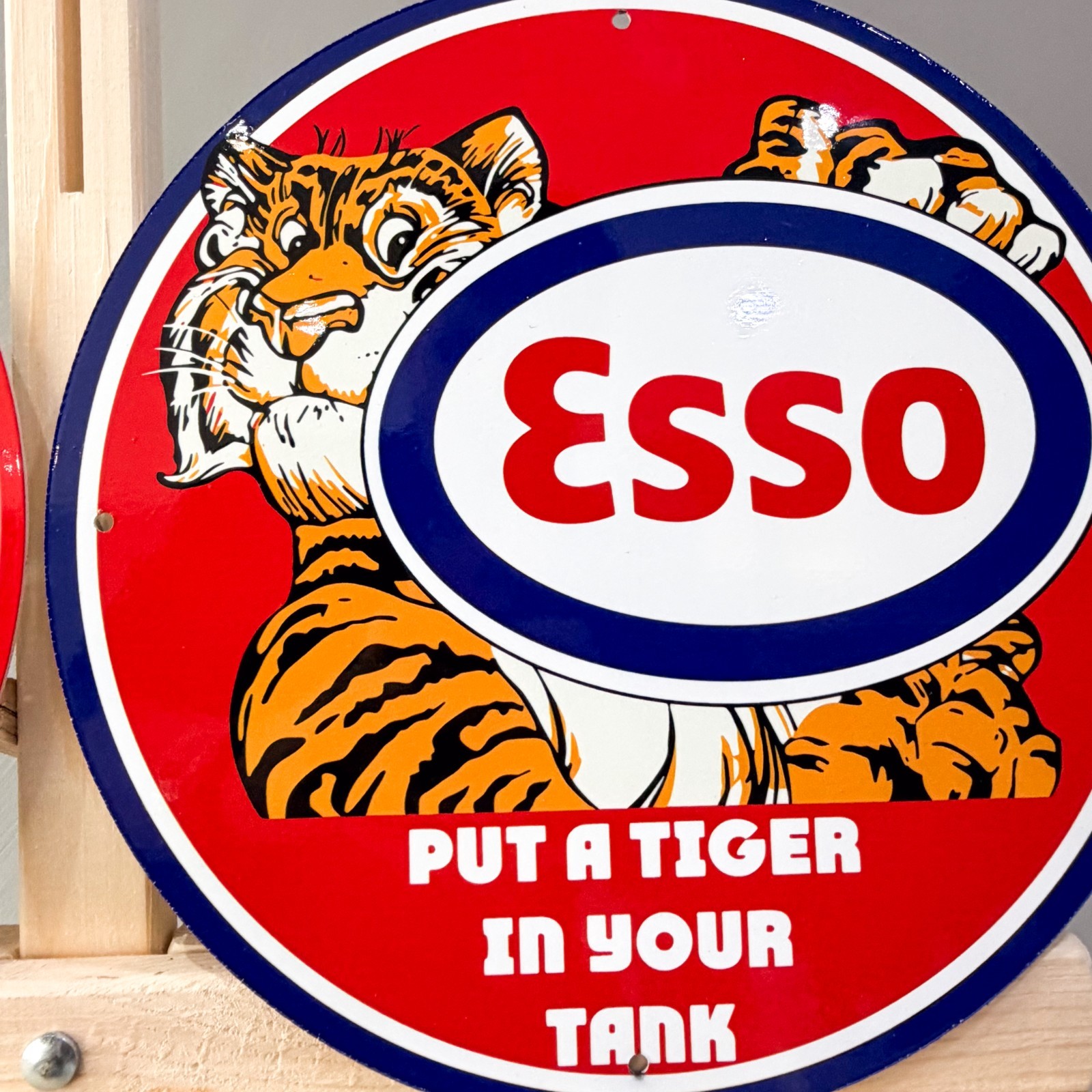 Esso Vintage Metal Sign Set of 2 Happy Motoring Female & Tiger – 30 cm / 11.8”