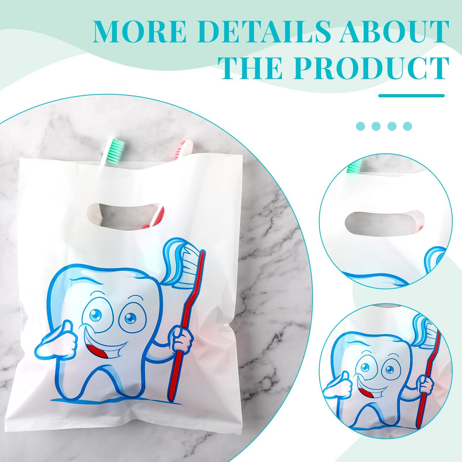 300 Pcs Tooth Merchandise Bags with Handles Plastic Dental Bags for Patients