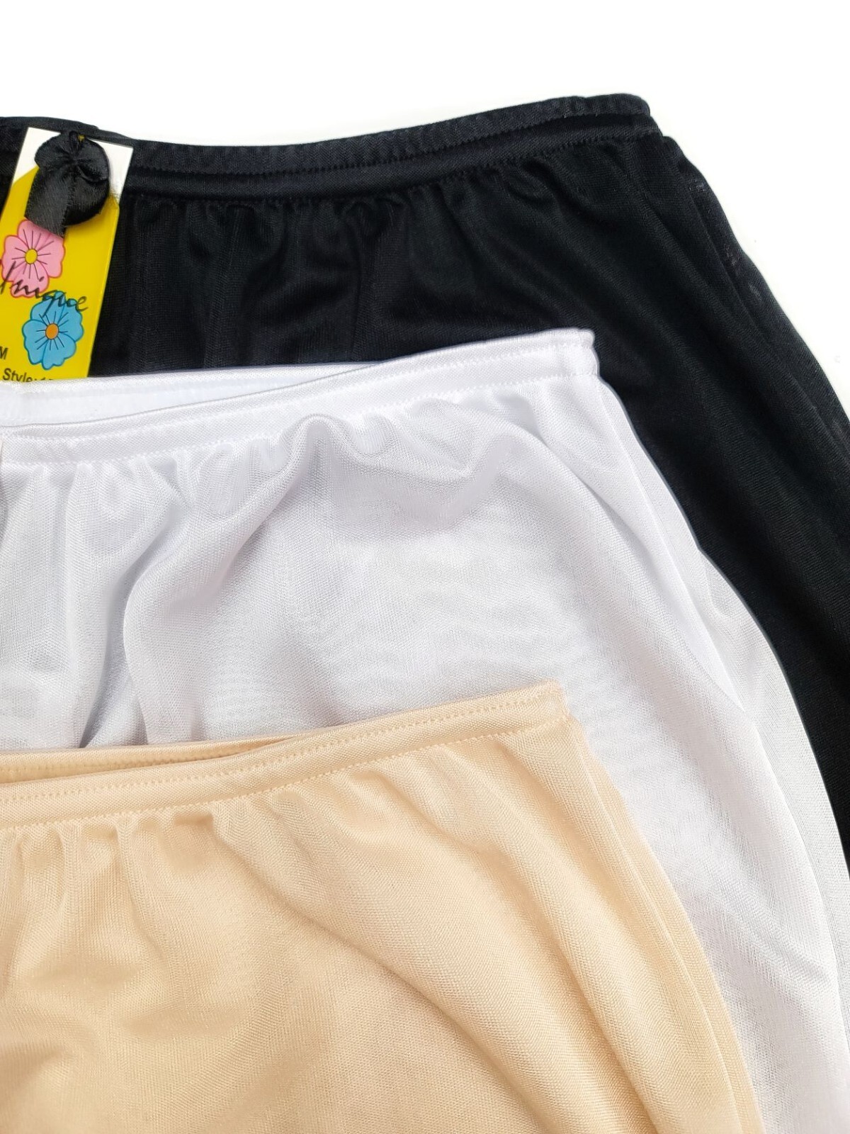 3 Pack Lady Lace Trim Satin Nylon Classic Half Slip Shorts Bloomer Pettipants