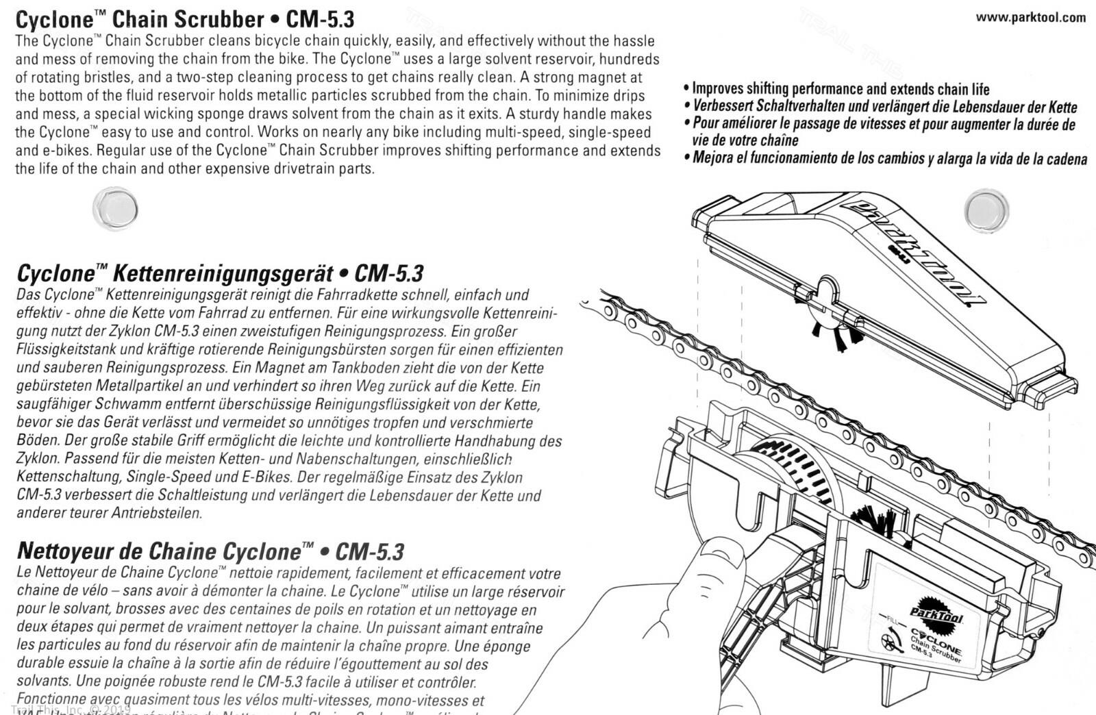Park Tool CM-5.3 Cyclone Chain Scrubber Cleaner Machine for Road MTB eBike Bike