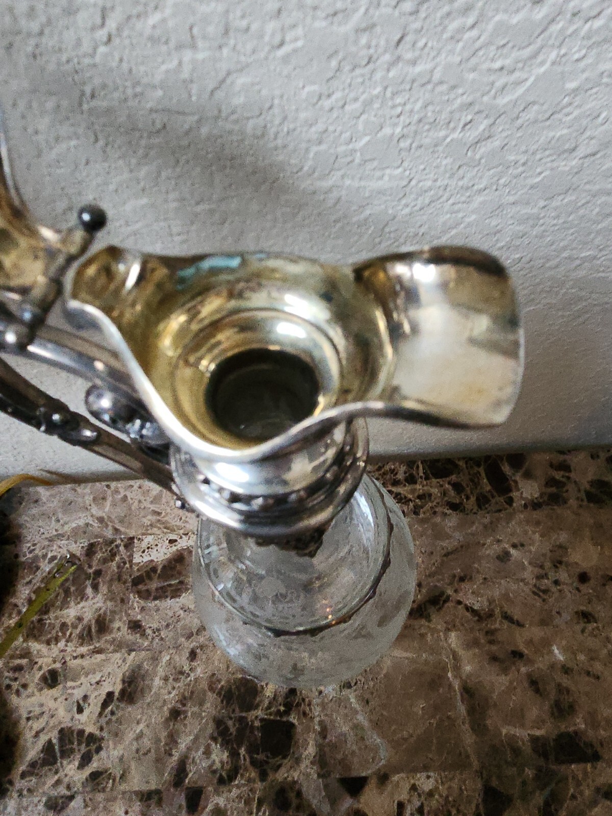 RARE Antique Circa Art Nouveau Silver Plate Etched Glass Claret Jug decanter