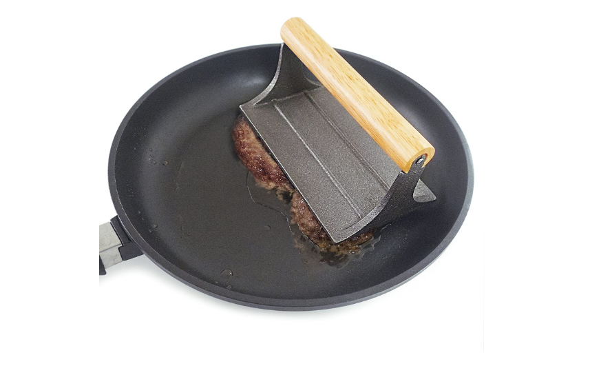 Bacon Press Cast Iron Wood Handle Grill Pressing Steak Cooking Burger Ham BBQ US