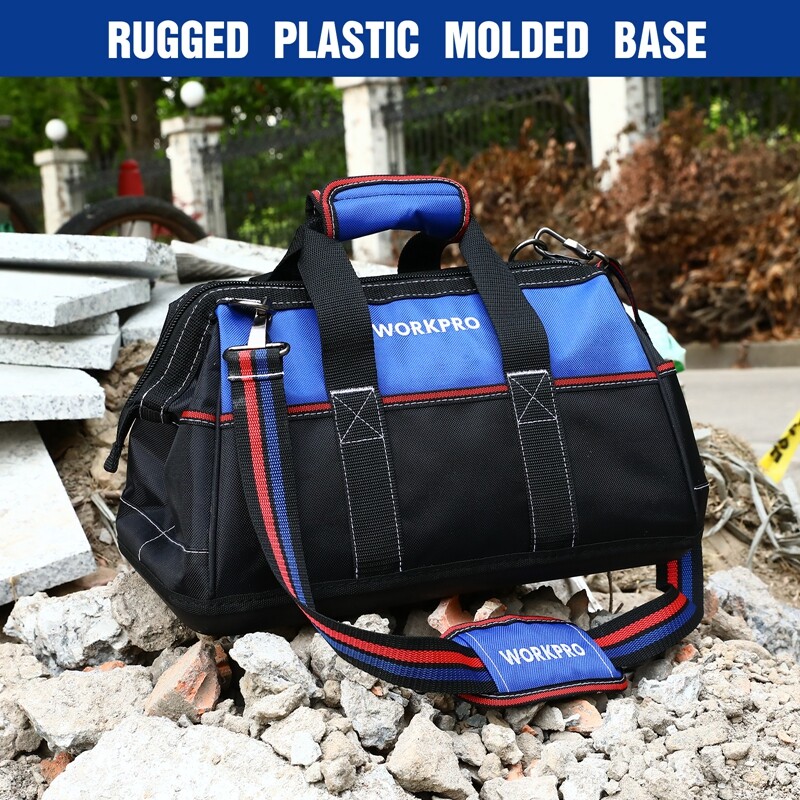 WORKPRO 16-inch Wide Mouth Tool Bag Heavy Duty Tool Storage Bag w/Shoulder Strap