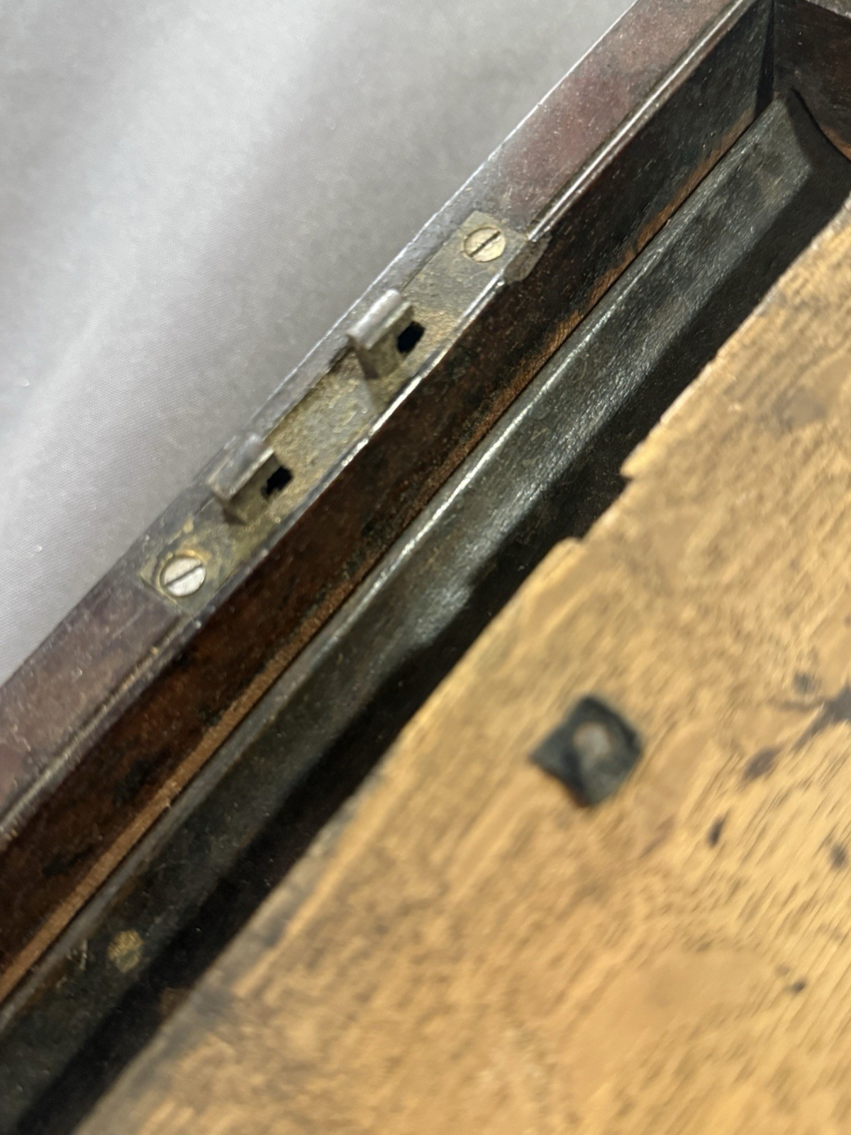 Early Antique Wood & Brass Bound Military Campaign Writing Desk