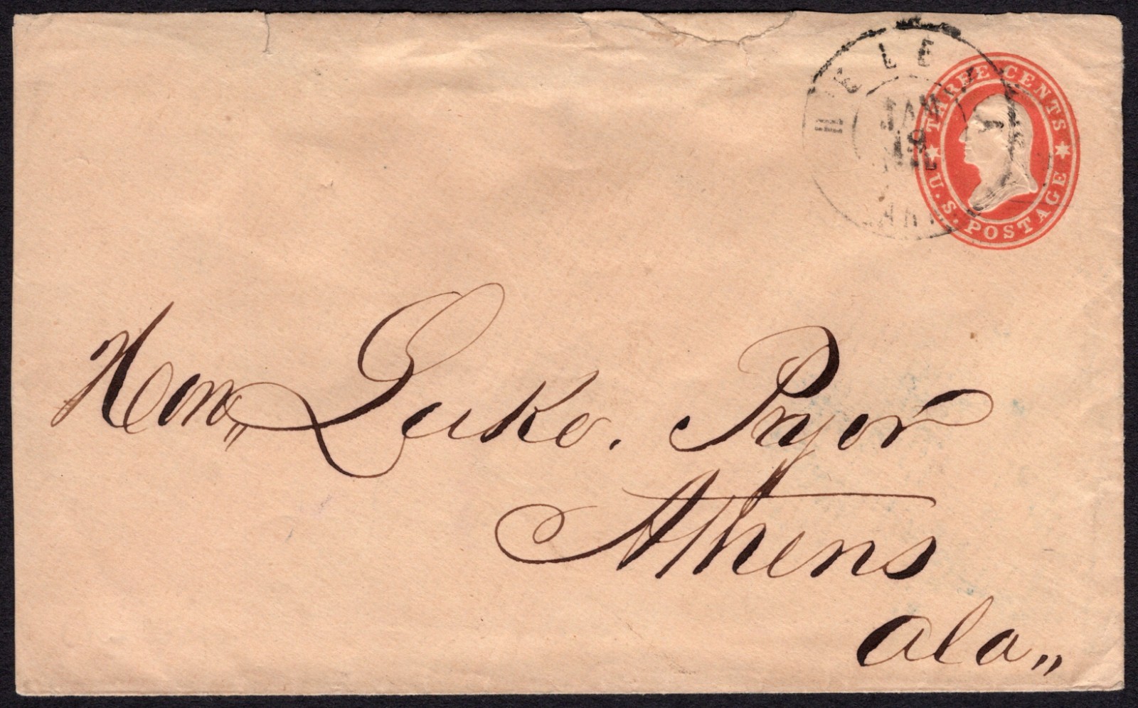 USA 3¢ Star Die, Helena, AR CDS JAN 19, 1861 to Alabama, Independent State