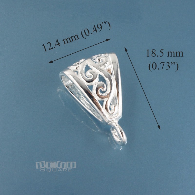 Sterling Silver Openwork Scroll Pendant Bail Connector w/Open Loop 18.5mm #44339