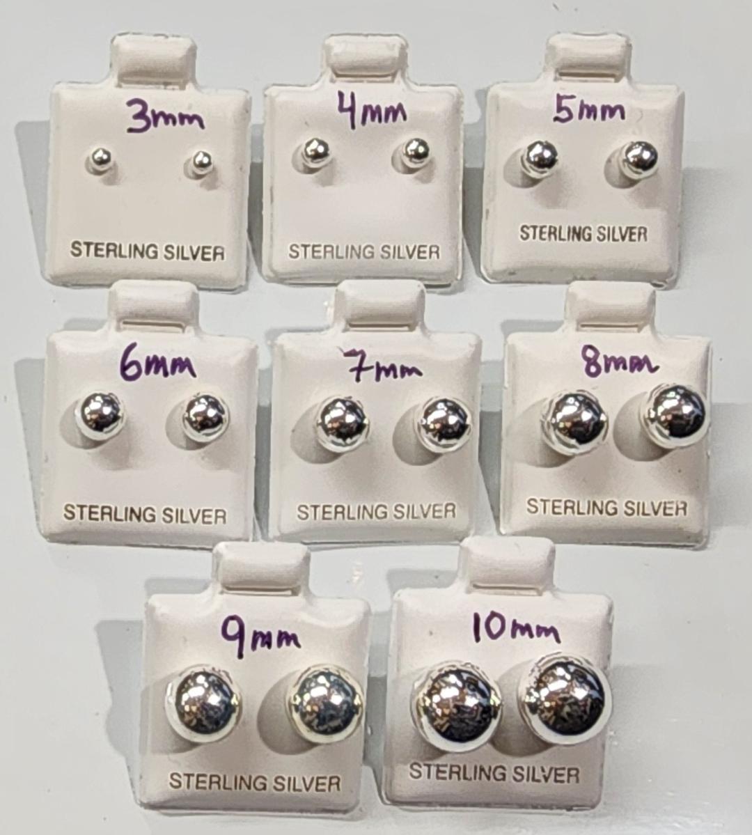 925 Sterling Silver Round Ball Stud Earrings Assorted Sizes