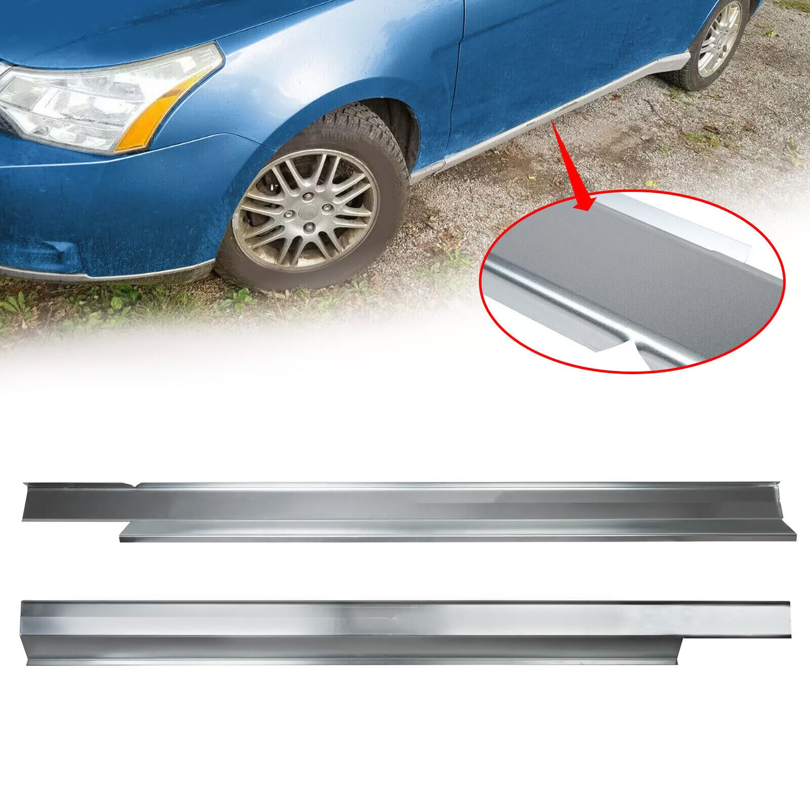 For Ford Focus 4 door 2008-2011 2010 Slip-on Rocker Panels Left+Right Steel