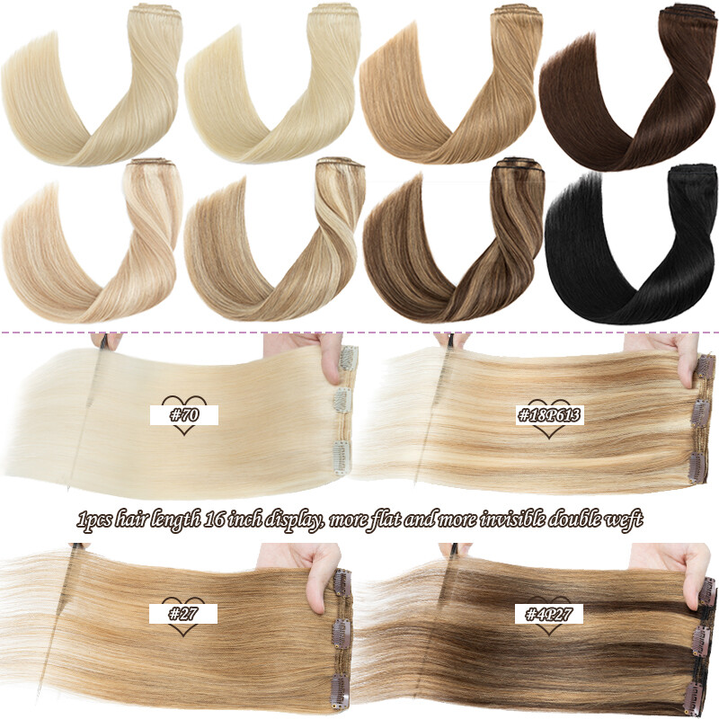 Thick Double Weft Clip In Real Remy Human Hair Extensions Full Head Highlight US