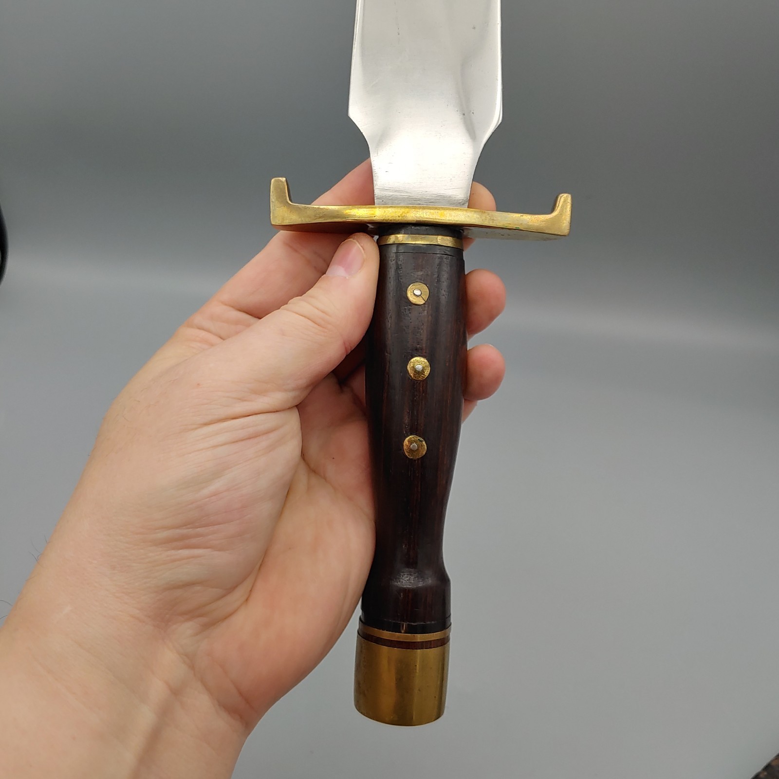 VTG Custom Arkansas Toothpick Knife Dagger w/ Sheath 19" walnut/brass handle 12"