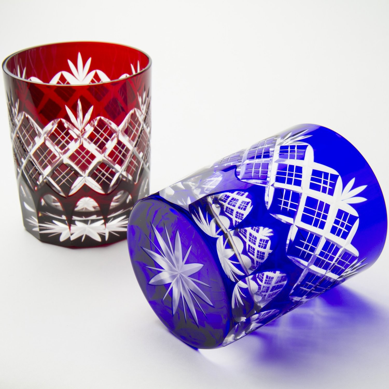 Tajima Glass Edo Kiriko Old Fashioned Pair Yarai Kiku 8.5oz Japan