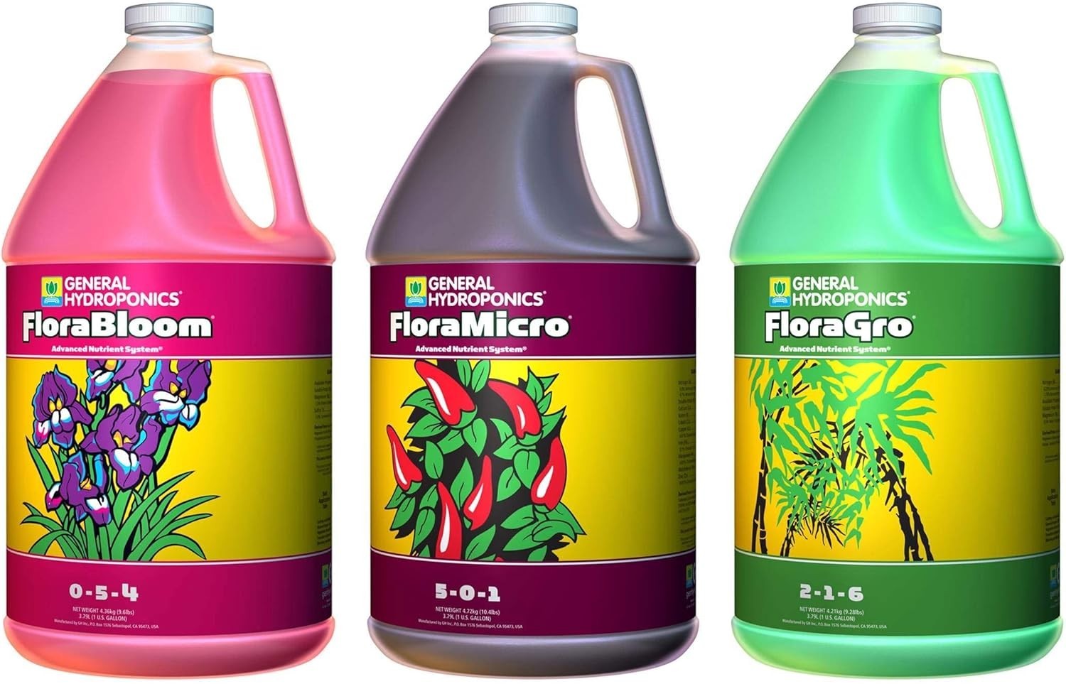 General Hydroponics Flora Series FloraGro FloraBloom FloraMicro 1 GAL Combo