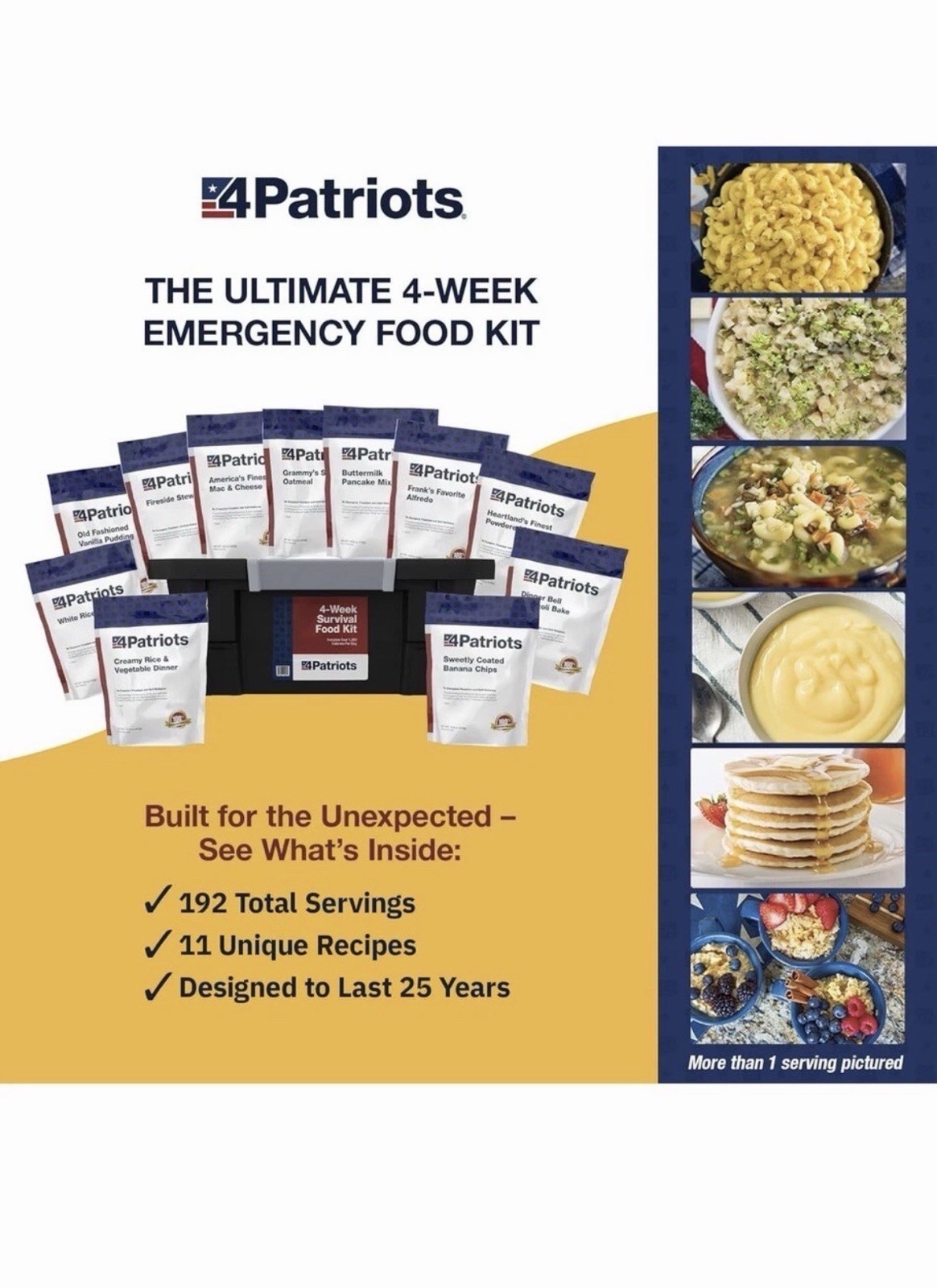 4Patriots: 4-Week Emergency Food Supply Survival Kits Plus Bonus Meal No Tote