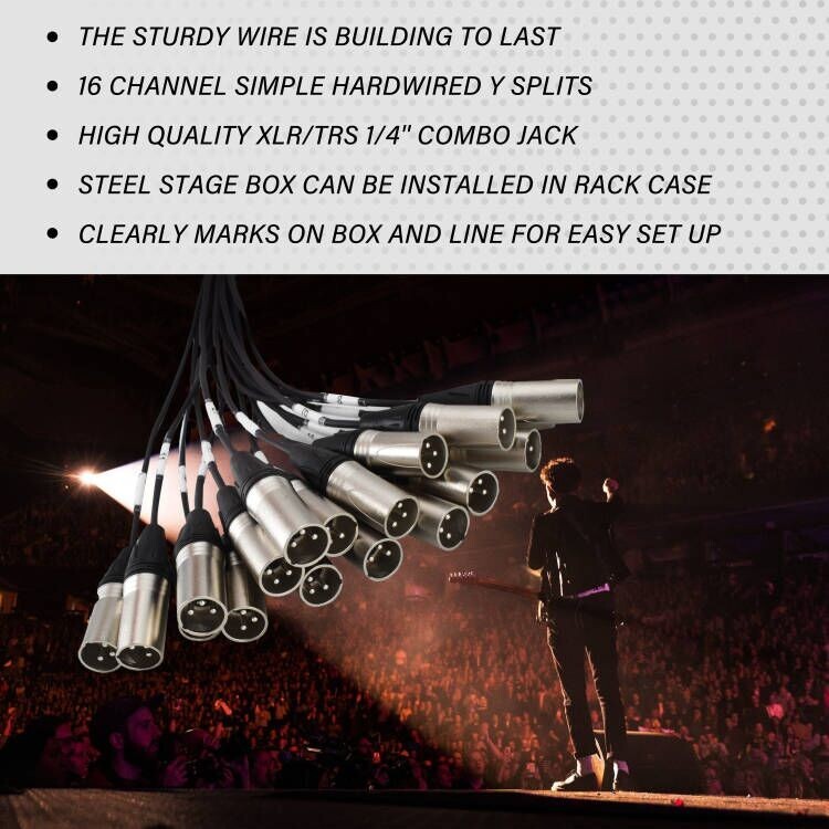 PRORECK 16-Channel Circuit Board Splitter Snake Cables XLR TRS Combo 5ft x 15ft