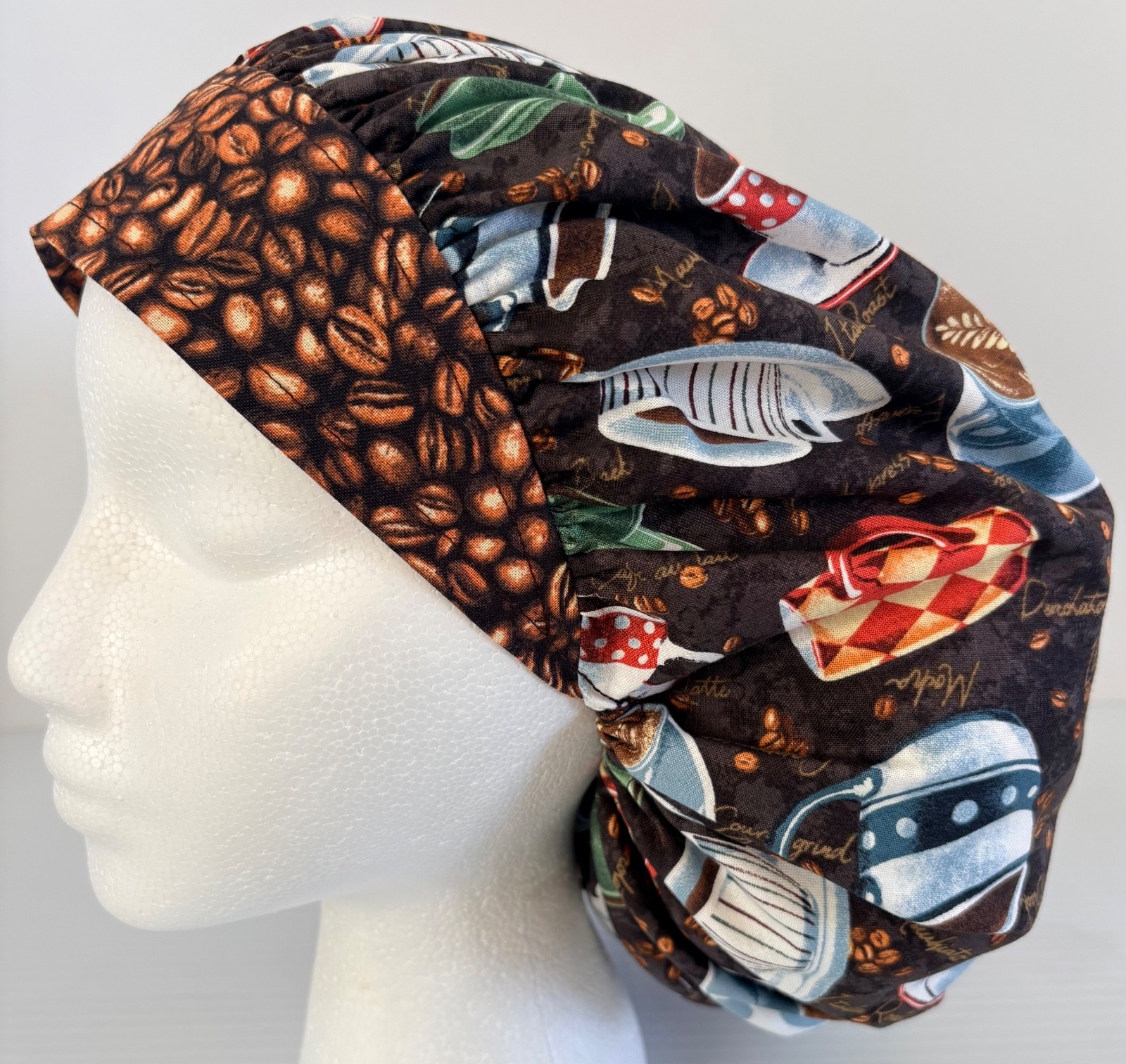 Coffee Themed Print Size Large Medical Bouffant Scrub Cap Surgery Hat