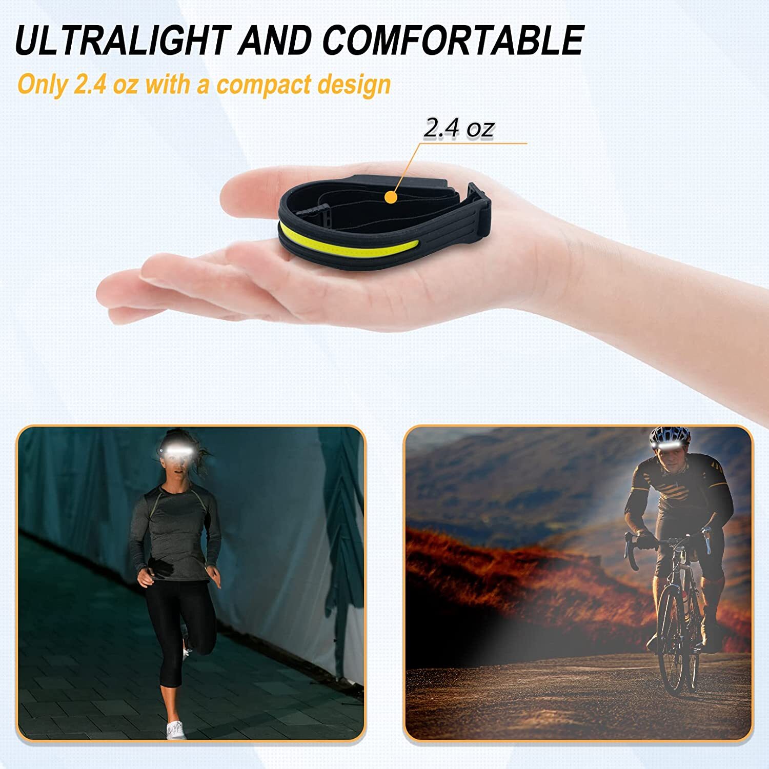 COB LED Headlamp USB Rechargeable Headlight Bar Head Band Torch Work Light 6000K