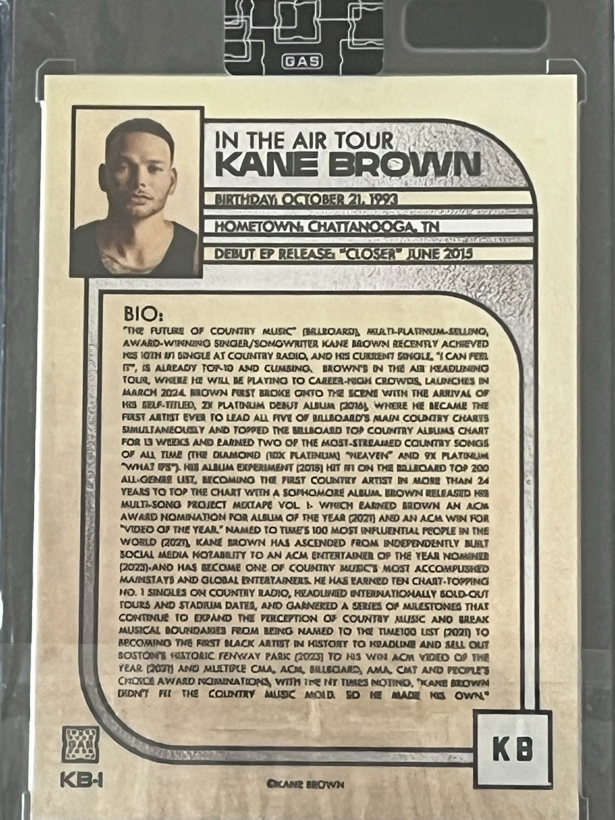 Kane Brown In The Air Tour Autographed Card in Case & Sealed Never Opened