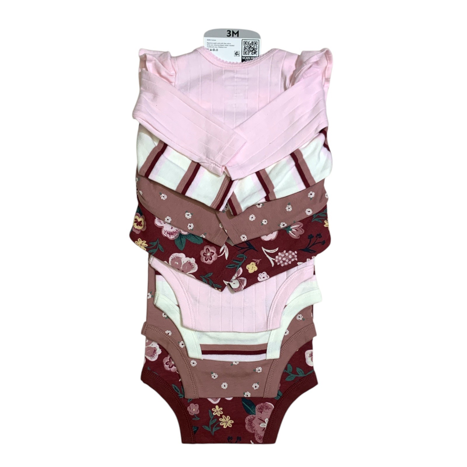 Member's Mark Baby Girls Organic Cotton Bodysuits 4-Pack, Long Sleeve with Snaps