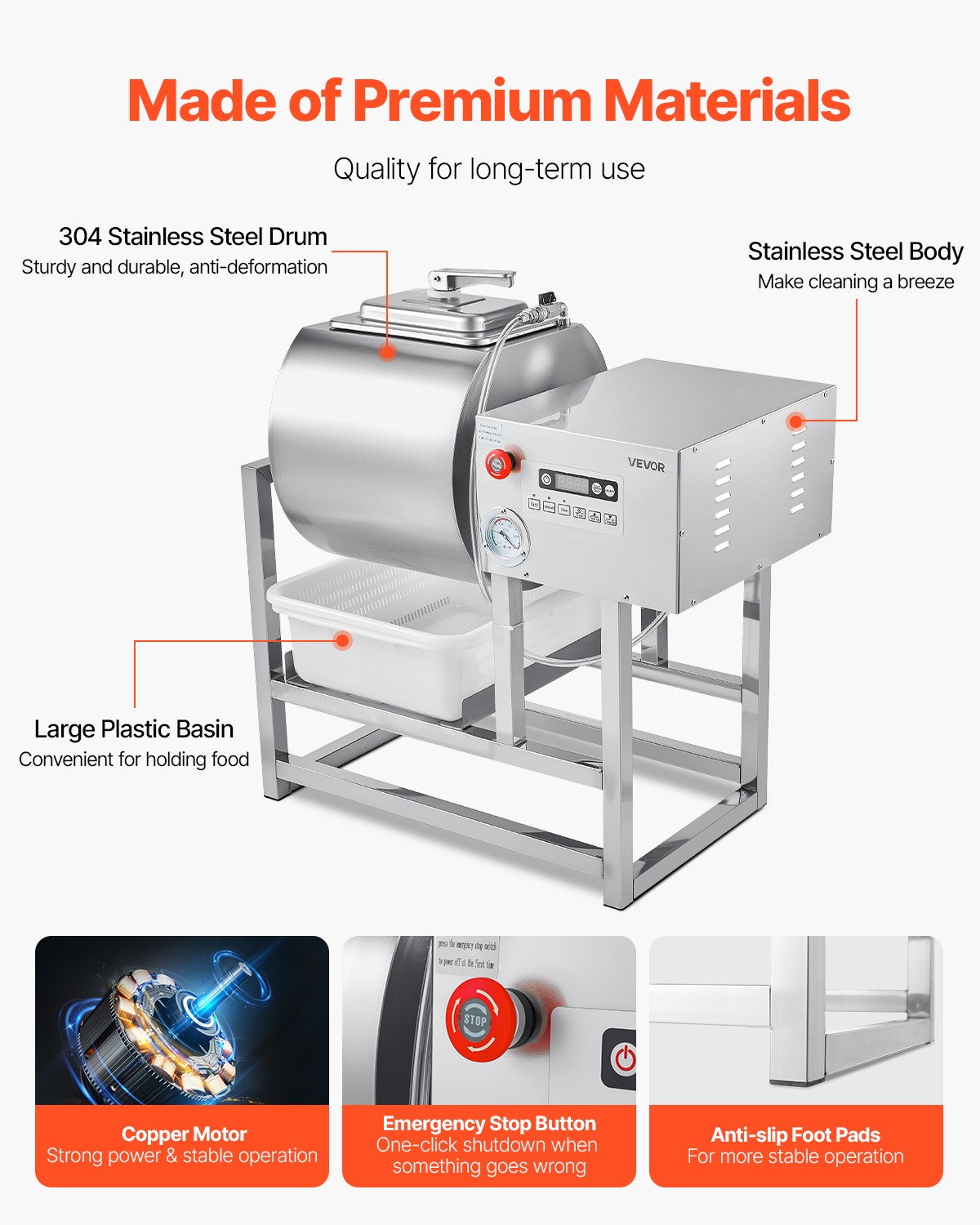 VEVOR Vacuum Meat Tumbler Marinator Machine 40L for Chicken Steak Fish