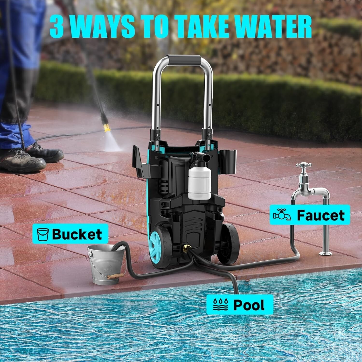 Electric Pressure Washer with Hose Reel 4300PSI 2.8GPM Power Washer Blue