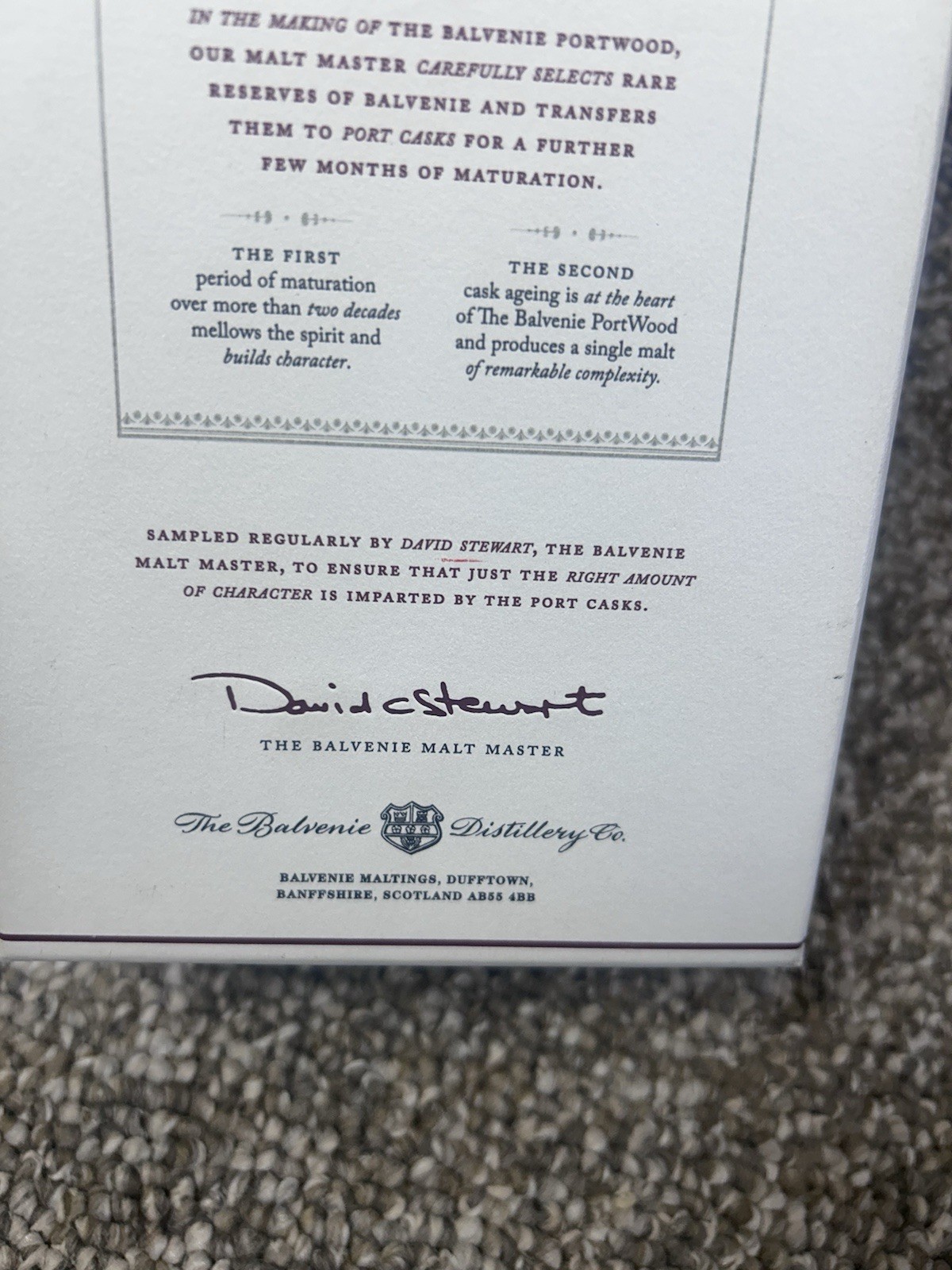 The Balvenie 21 Years Portwood Single Malt Scotch Whisky Presentation Box Empty