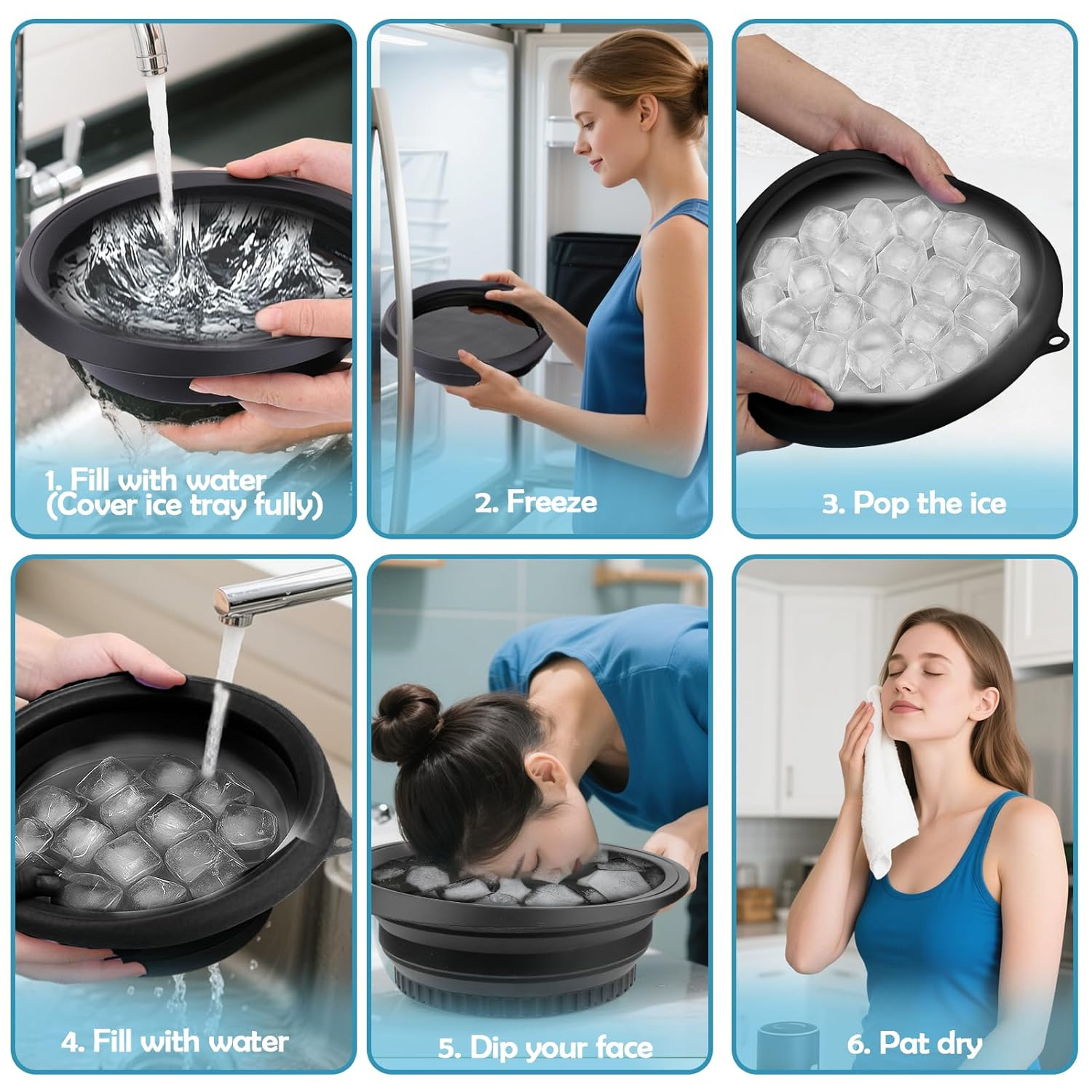 XANGNIER Face Bowl for Ice with Built-In Ice Tray – Collapsible Silicone Facial