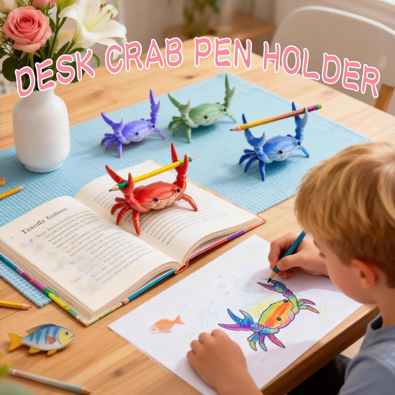 4PCS Whimsical Crab Pen Holders - Cute Desk Organizers for Creative Spaces