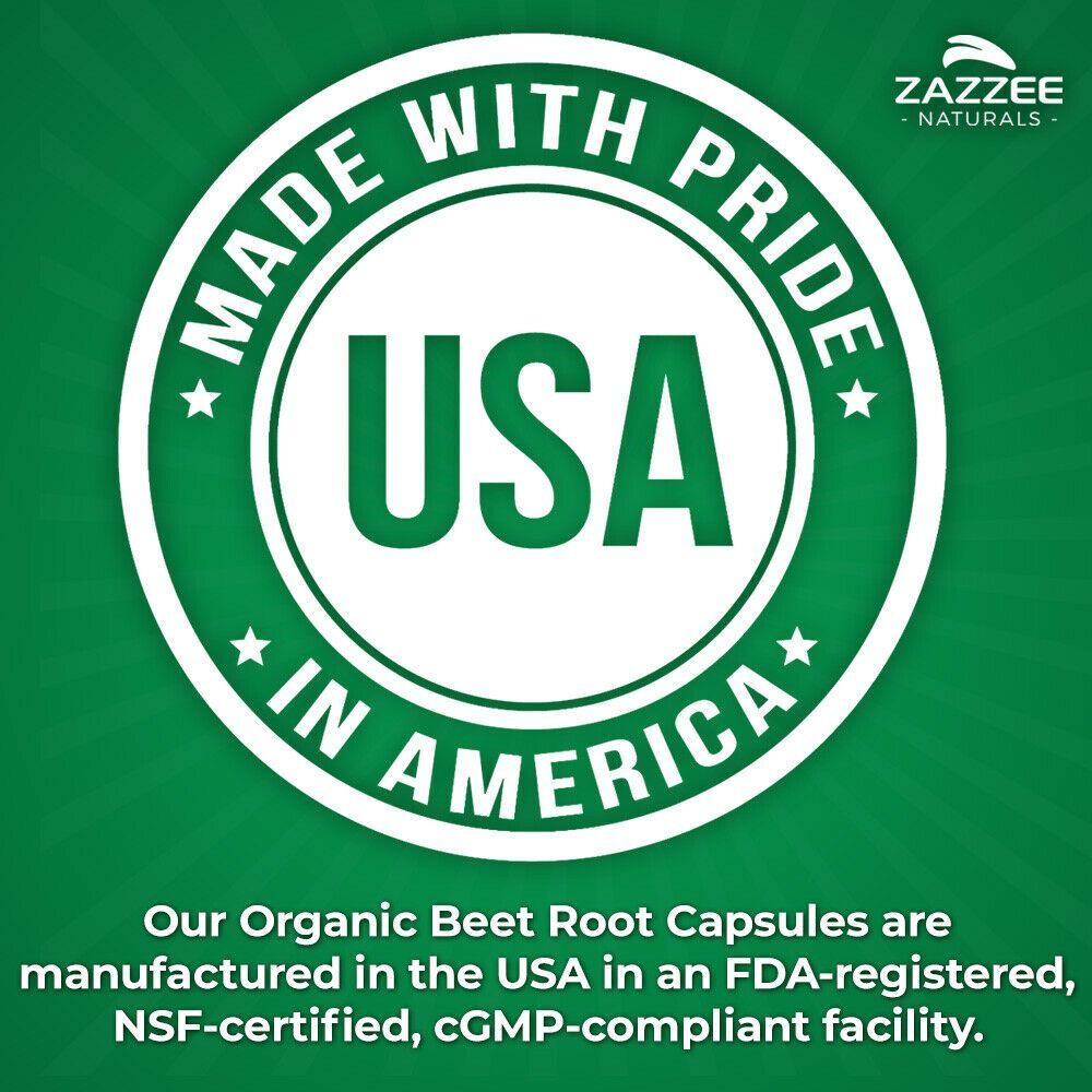 USDA Organic Extra Strength Beet Root 20:1 Extract 8000 mg Strength 120 Capsules
