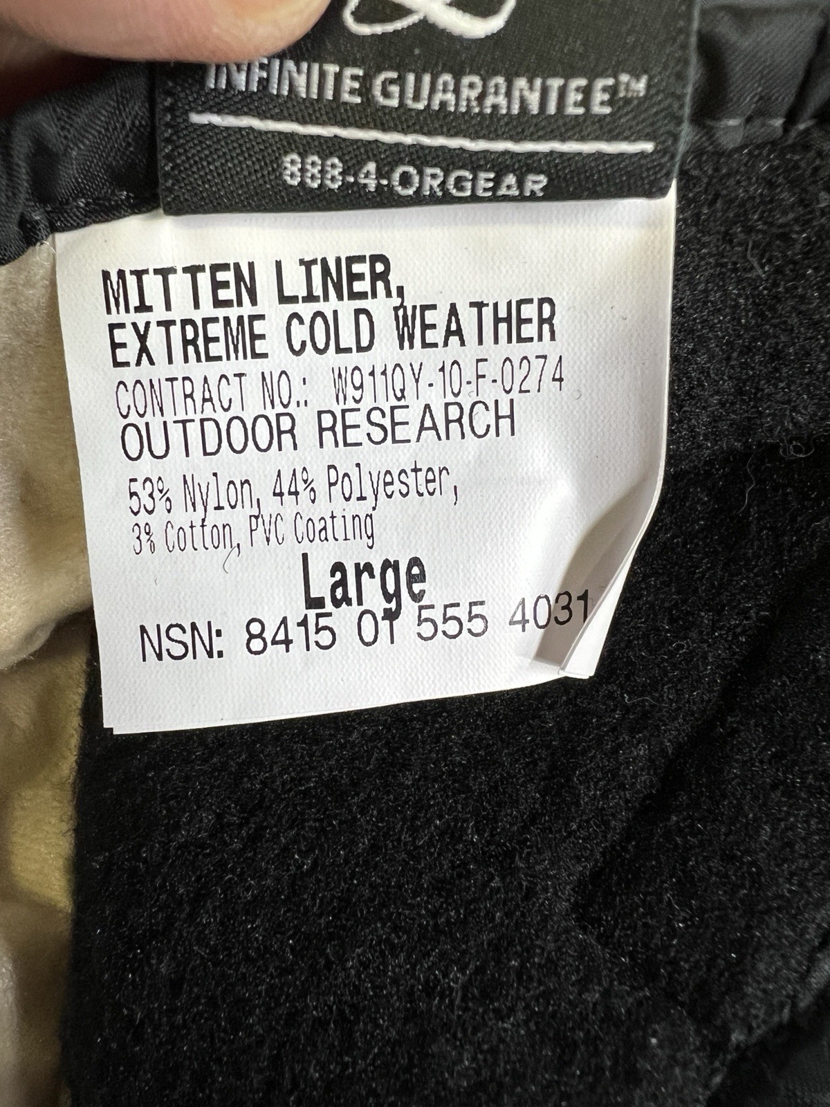 OUTDOOR RESEARCH (OR) Military Extreme Cold Weather Mitten Liner - Large