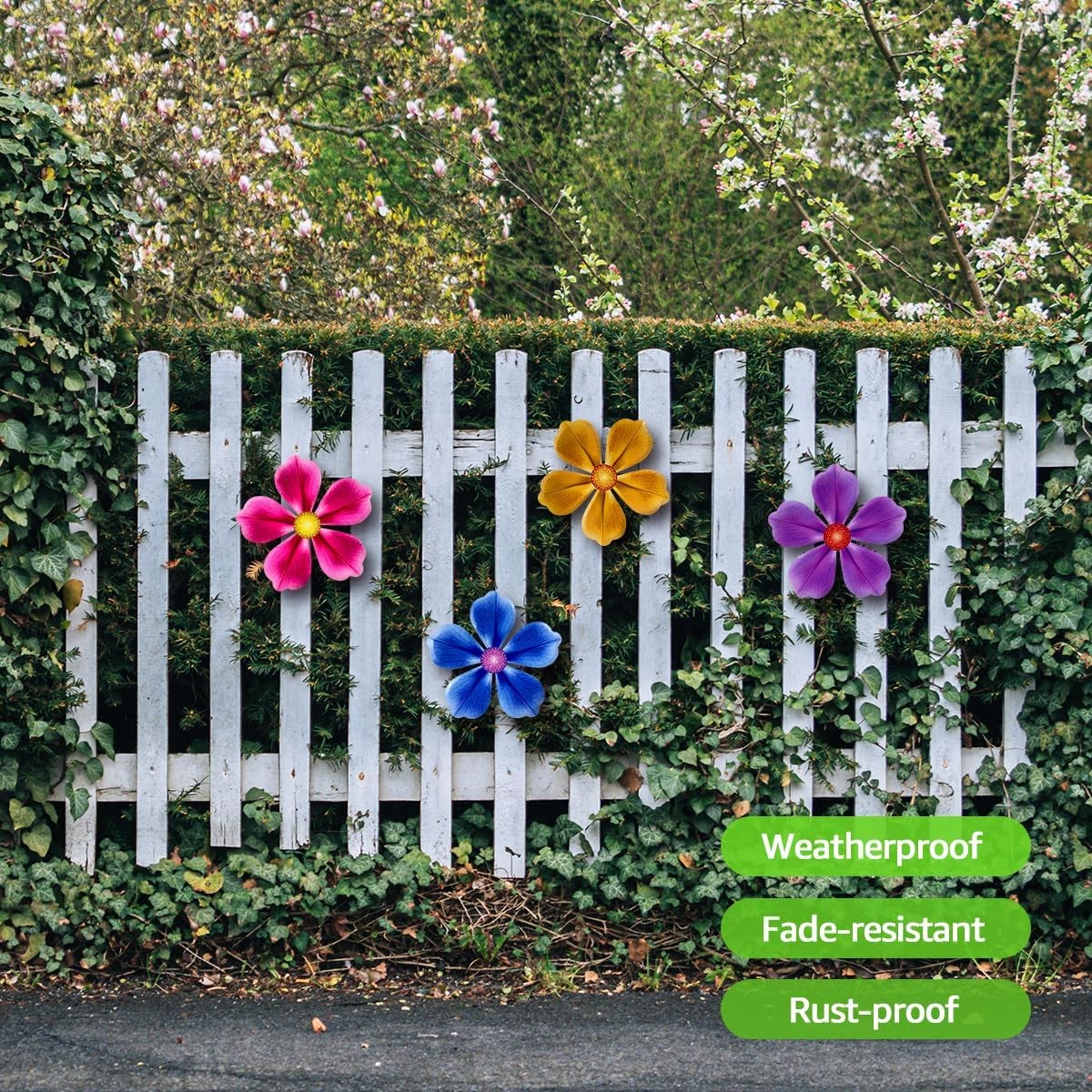 4 Pcs Metal Flower Wall Decor 6.2 Inch Hanging Art for Outdoor Garden Yard Fence