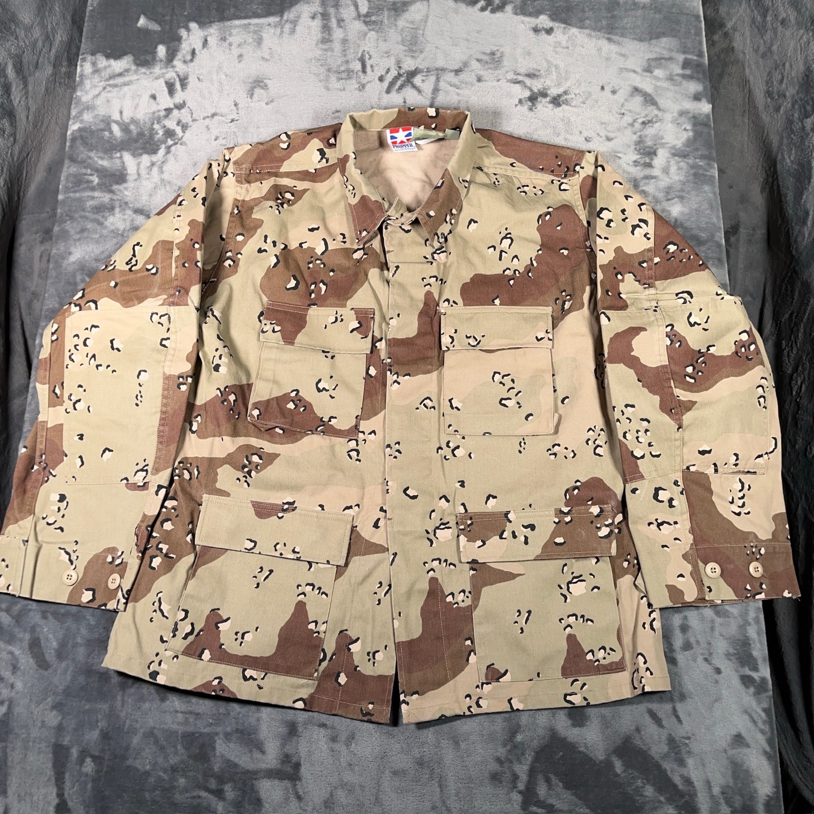 Vintage US Military Desert Camo Combat Coat Mens Large Regular Chocolate Chip 90