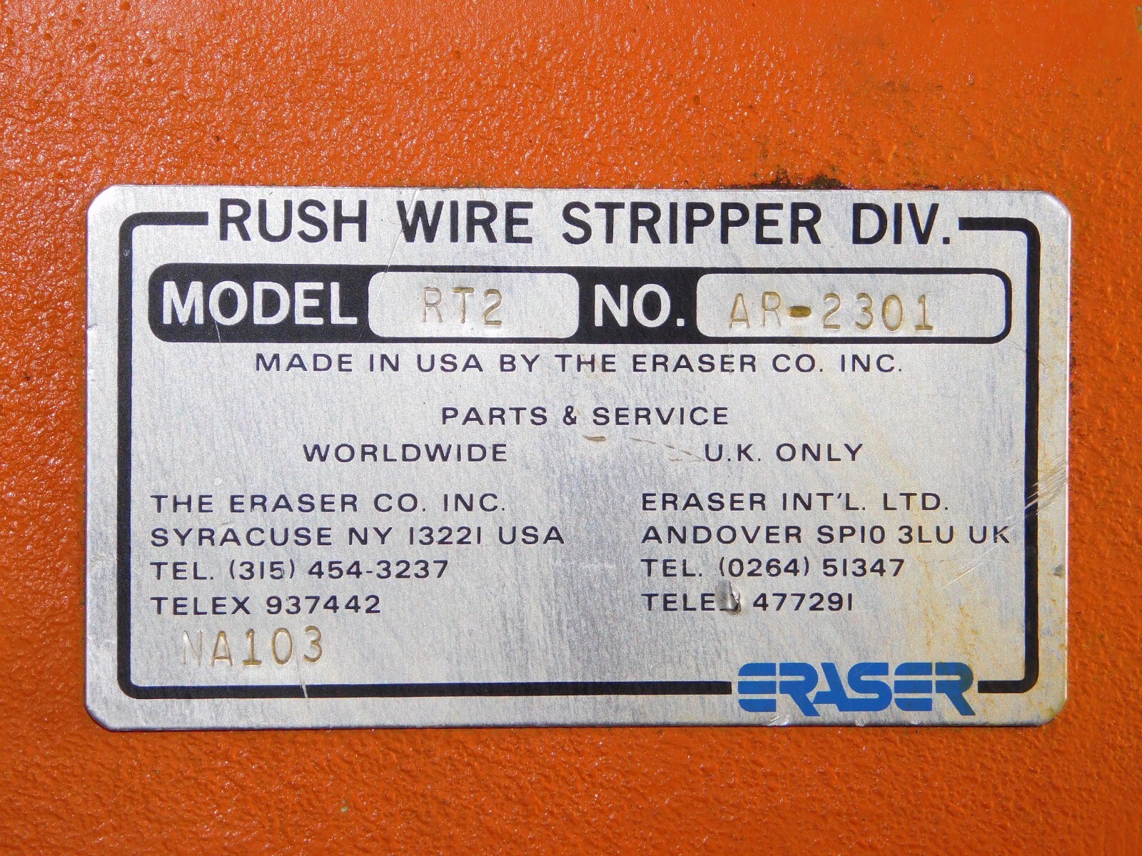 Eraser Company RT2 Magnet Enameled Rush Wire Stripper Machine Unit AR-2301 USA