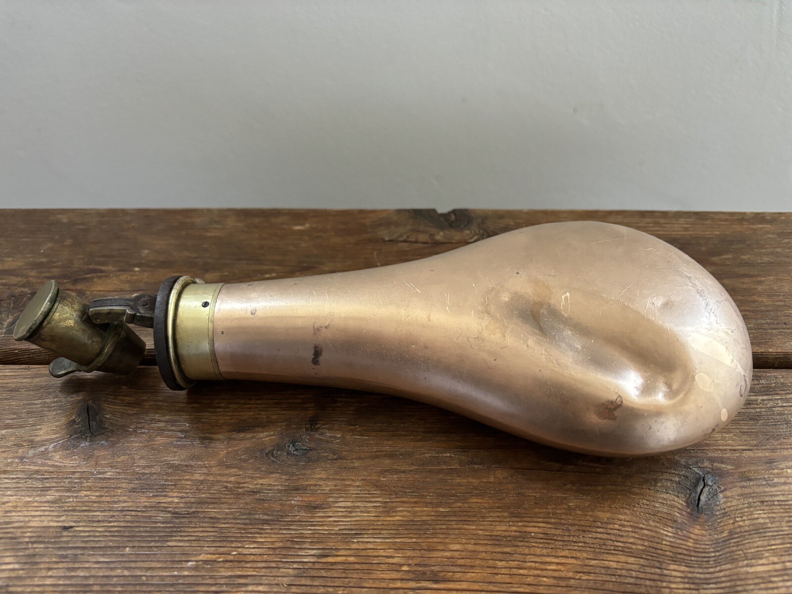 Antique Civil War Period James Dixon Black Powder Brass Copper Flask Horn