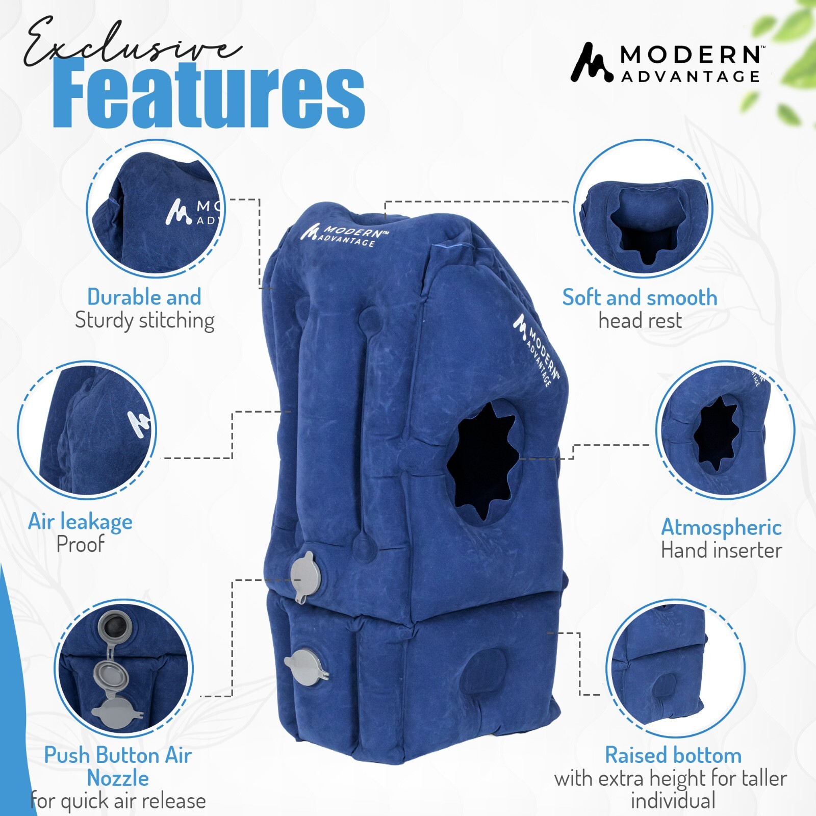 Inflatable Travel Pillow with Extra Bottom Pack of 2 (Blue) FREE SHIPPING