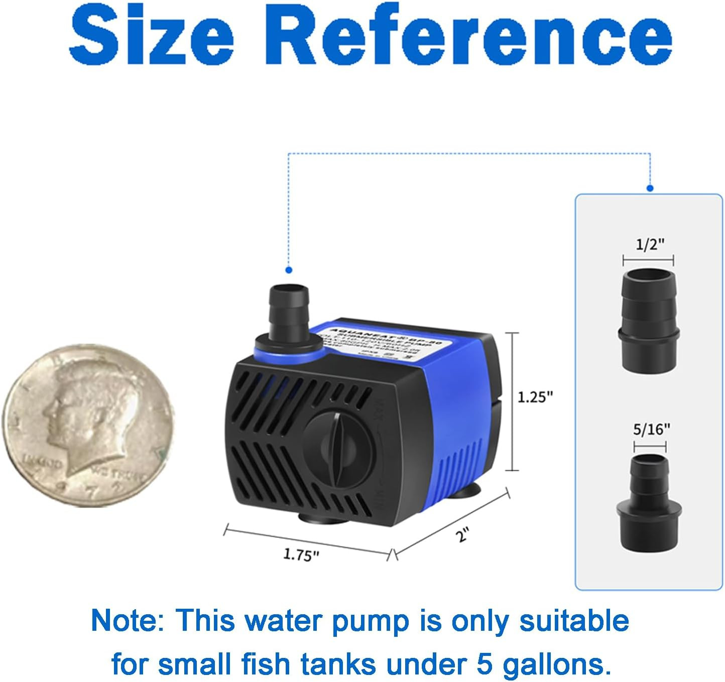 Small Fountain Pump, 80 GPH Mini Submersible Water Pump with 3.3 Ft Tubing, for