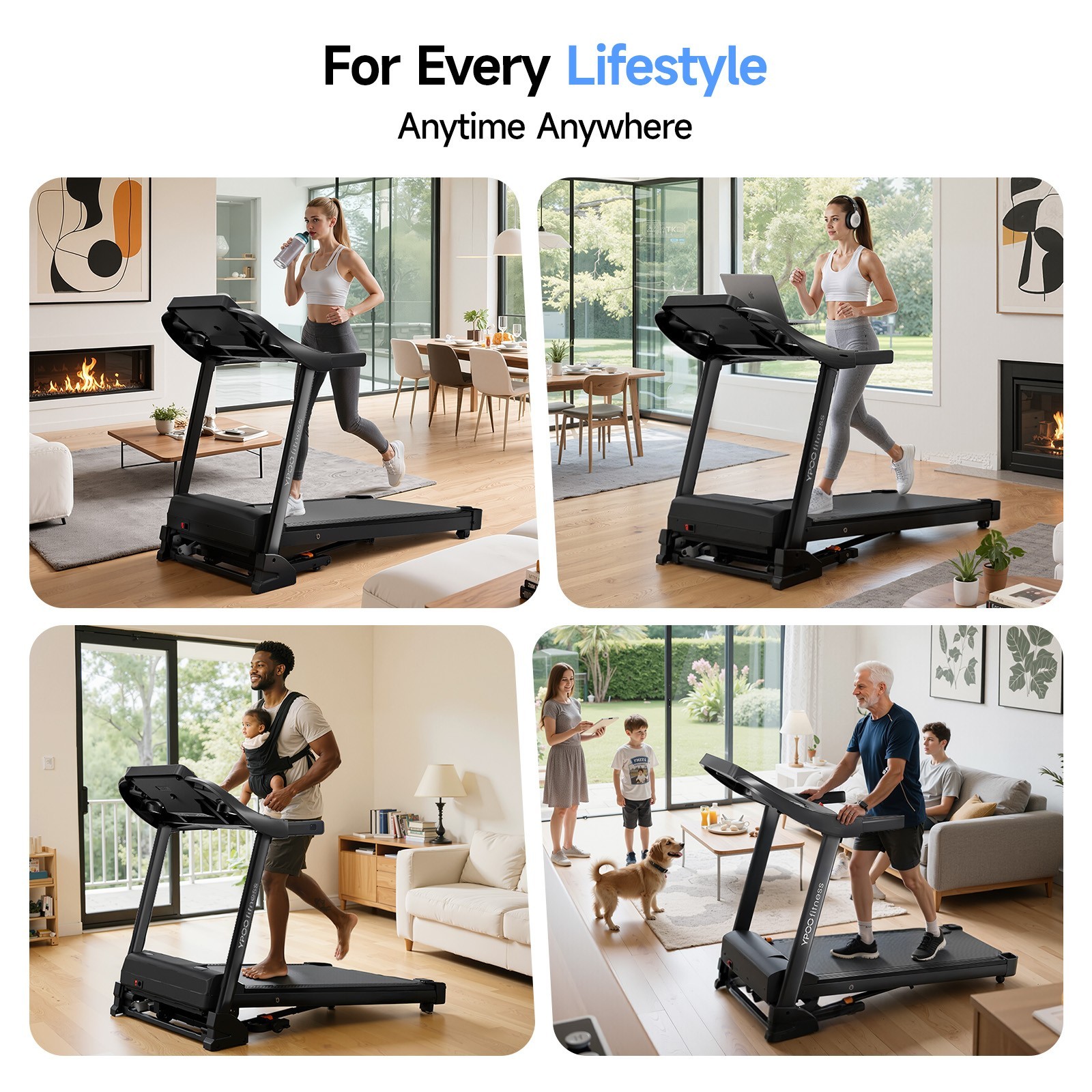 YPOO Treadmill with 0-15% Auto Foldable Treadmill for Home 8.0 MPH Treadmill