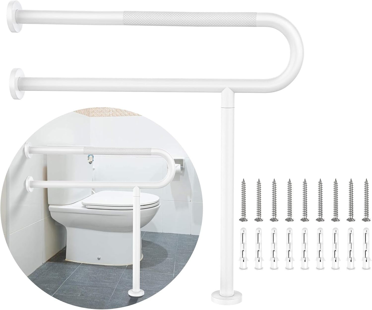 White Toilet Support Rail 31.3X 31.5 Inch,  Anti-Slip Floor to Handicap