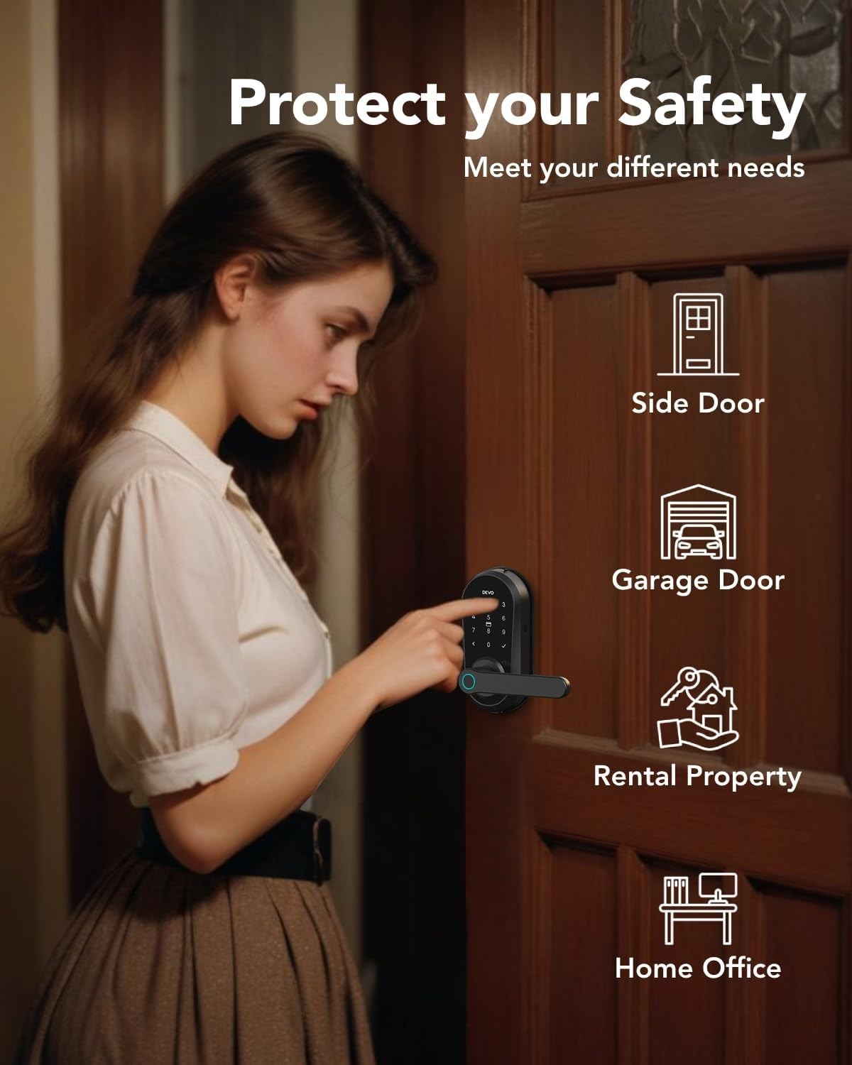 Devo Smart Door Lock with Handle for Front Door Smart Deadbolt Fingerprint Wi-Fi