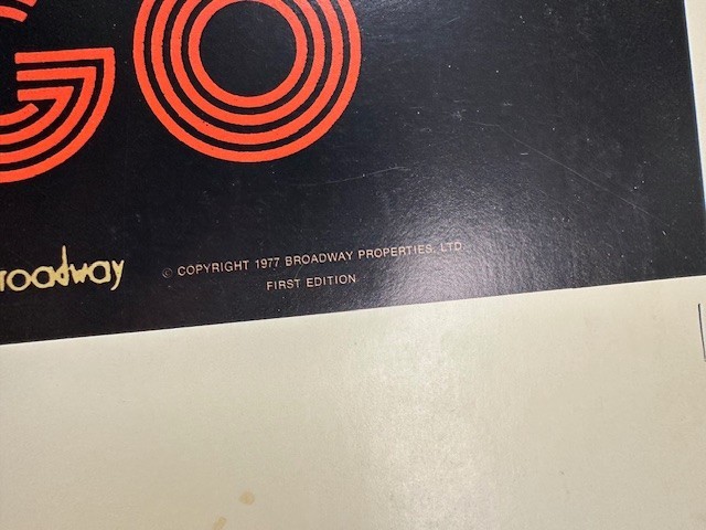 CHICAGO UNCUT POSTER VINTAGE 1977 FIRST EDITION 20''x26'' RARE DAMAGED CREASES