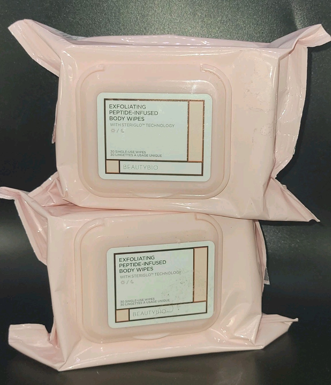 LOT of 2 Packages - BeautyBio GloPRO Exfoliating Body Wipes - 30 per box