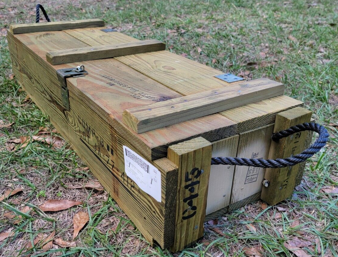 US Military 105mm Howitzer Wooden Ammo Crate