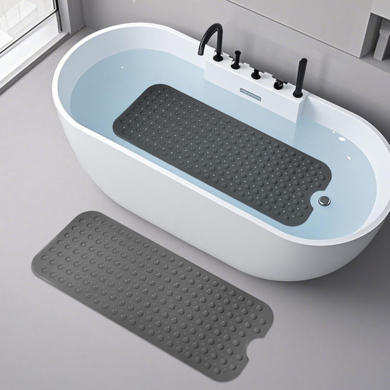 WarmSnow（is TPE, Not PVC） Long Bathtub Mat Non Slip 39.5 x 16 Inch, Inside Sh...