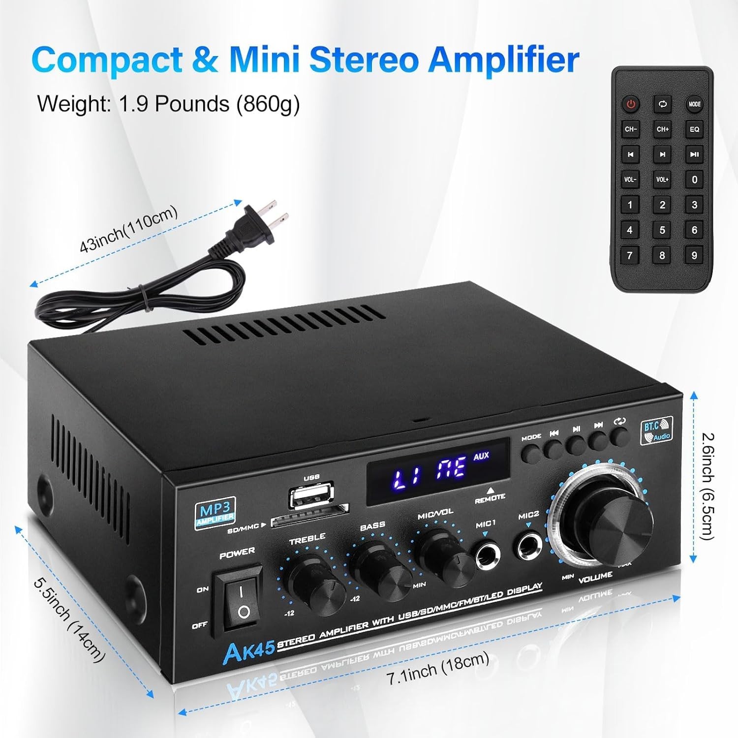 Stereo Receiver & Amplifier Home Audio Amp, AK45 Bluetooth Receiver for Home NEW