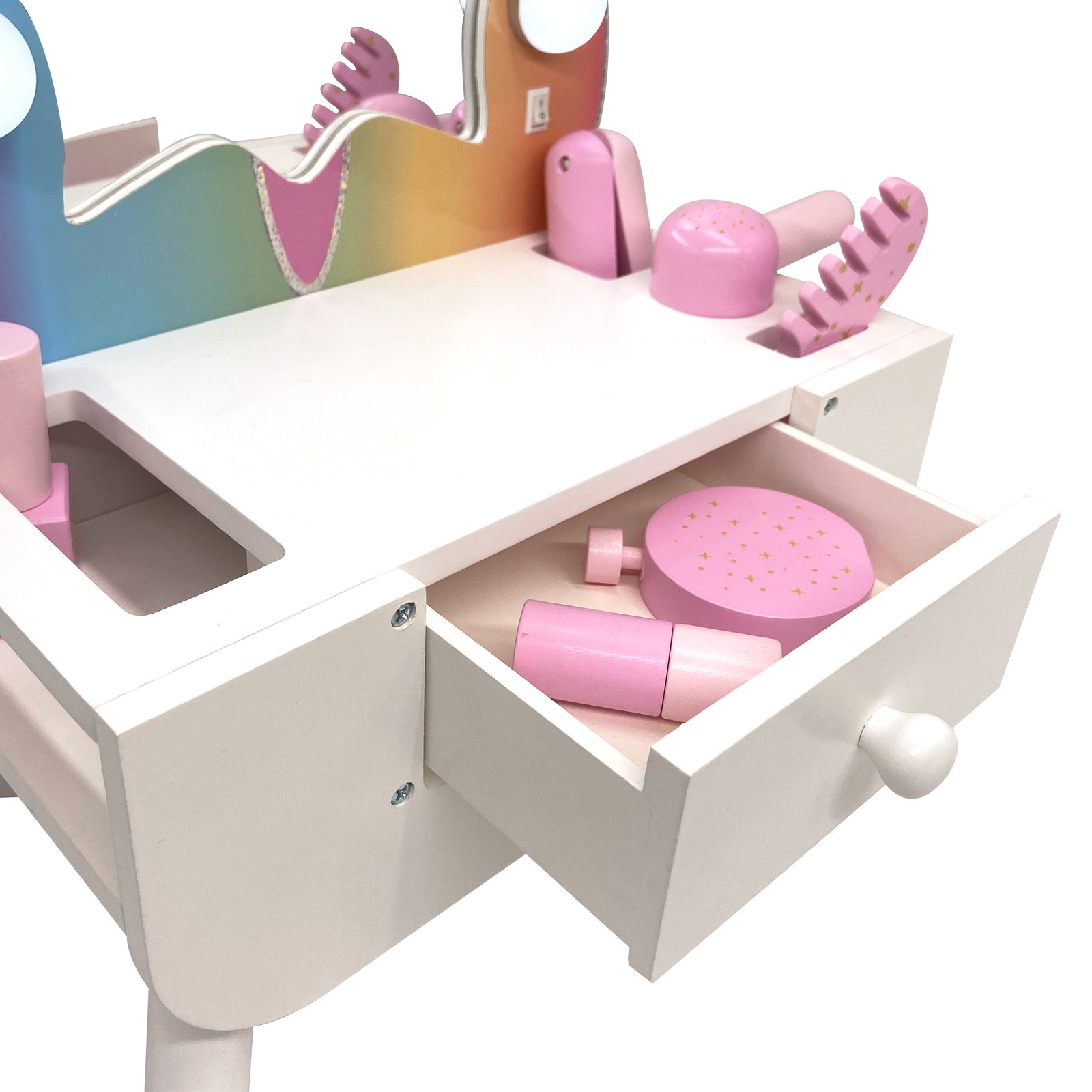 Teamson Kids Colorful Butterfly-Shaped Tabletop Vanity with Illuminated Mirror