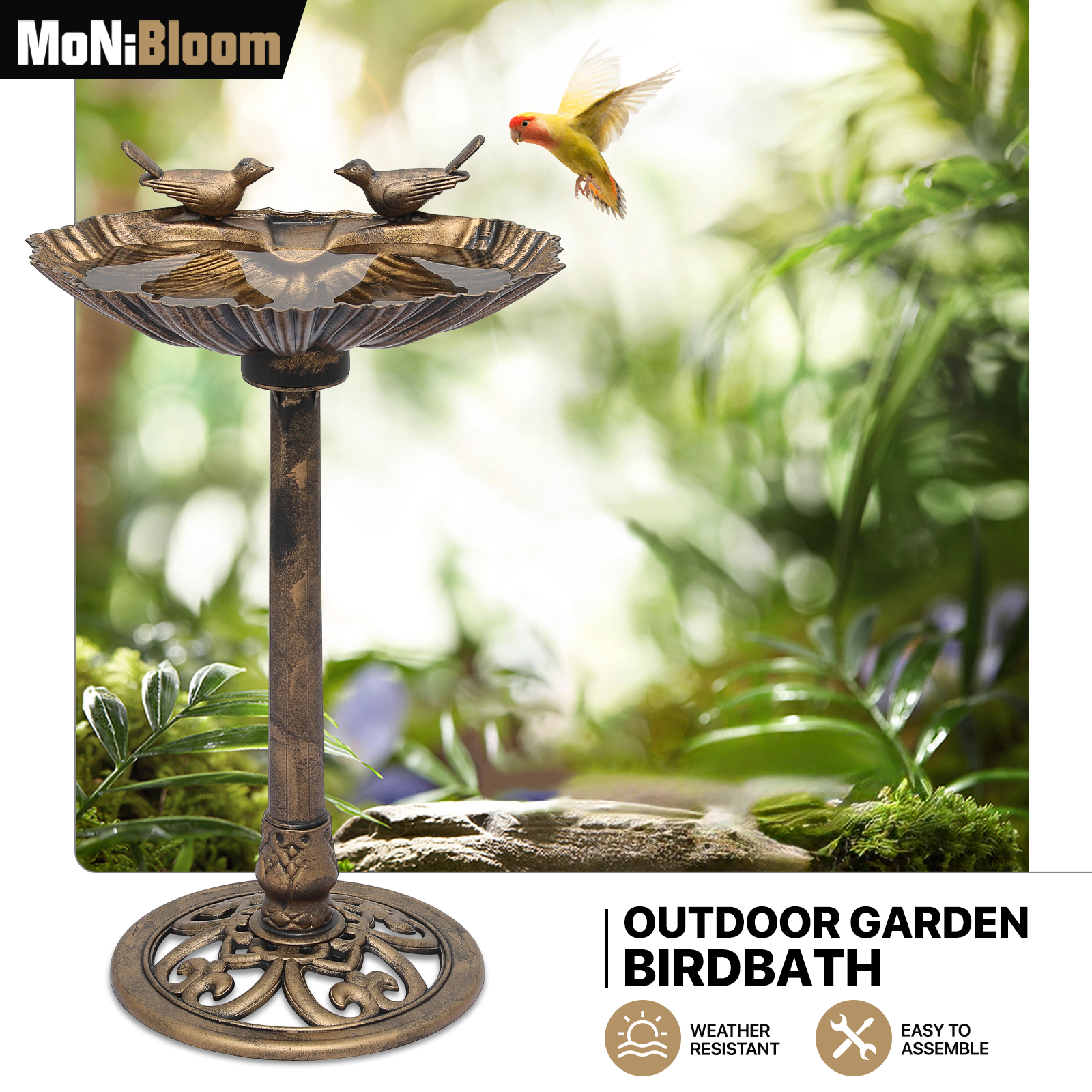 Outdoor Pedestal Solar Pumb Bird Bath Freestanding Bronze Garden Backyard Decor