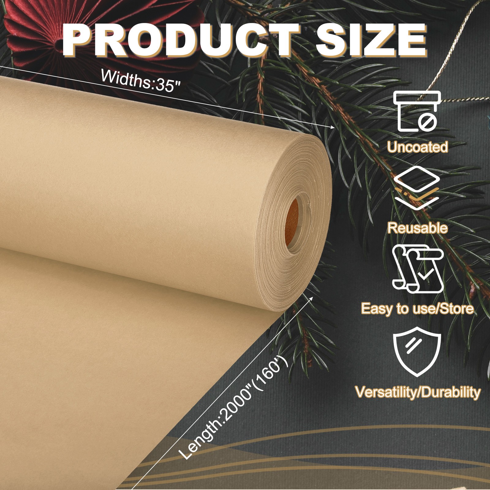 Wrapping Paper, 35"x2000" Craft Paper Roll Kraft Packing Paper Brown