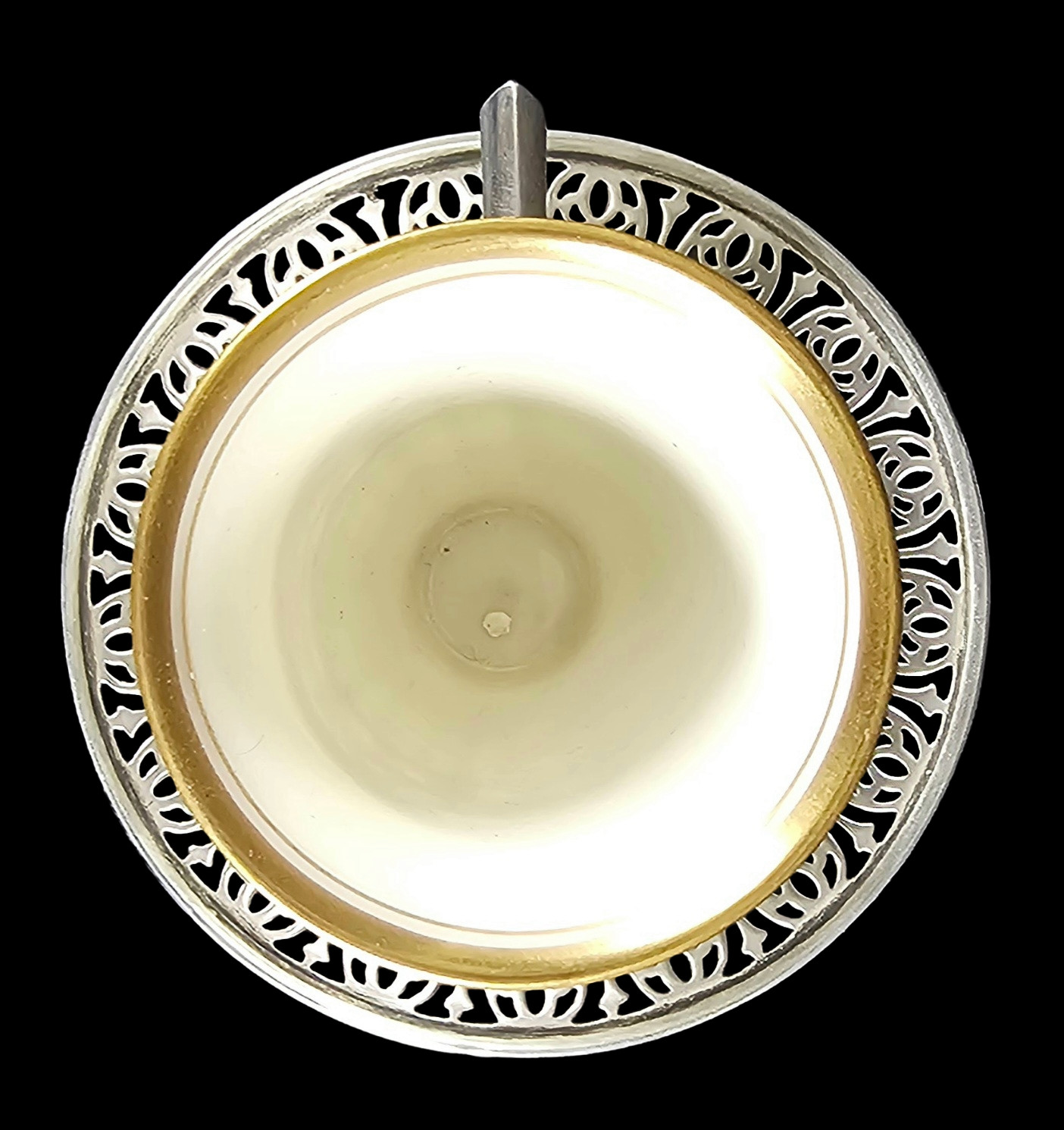 DEMITASSE STERLING CUP HOLDER & SAUCER w LENOX PORCELAIN CUP