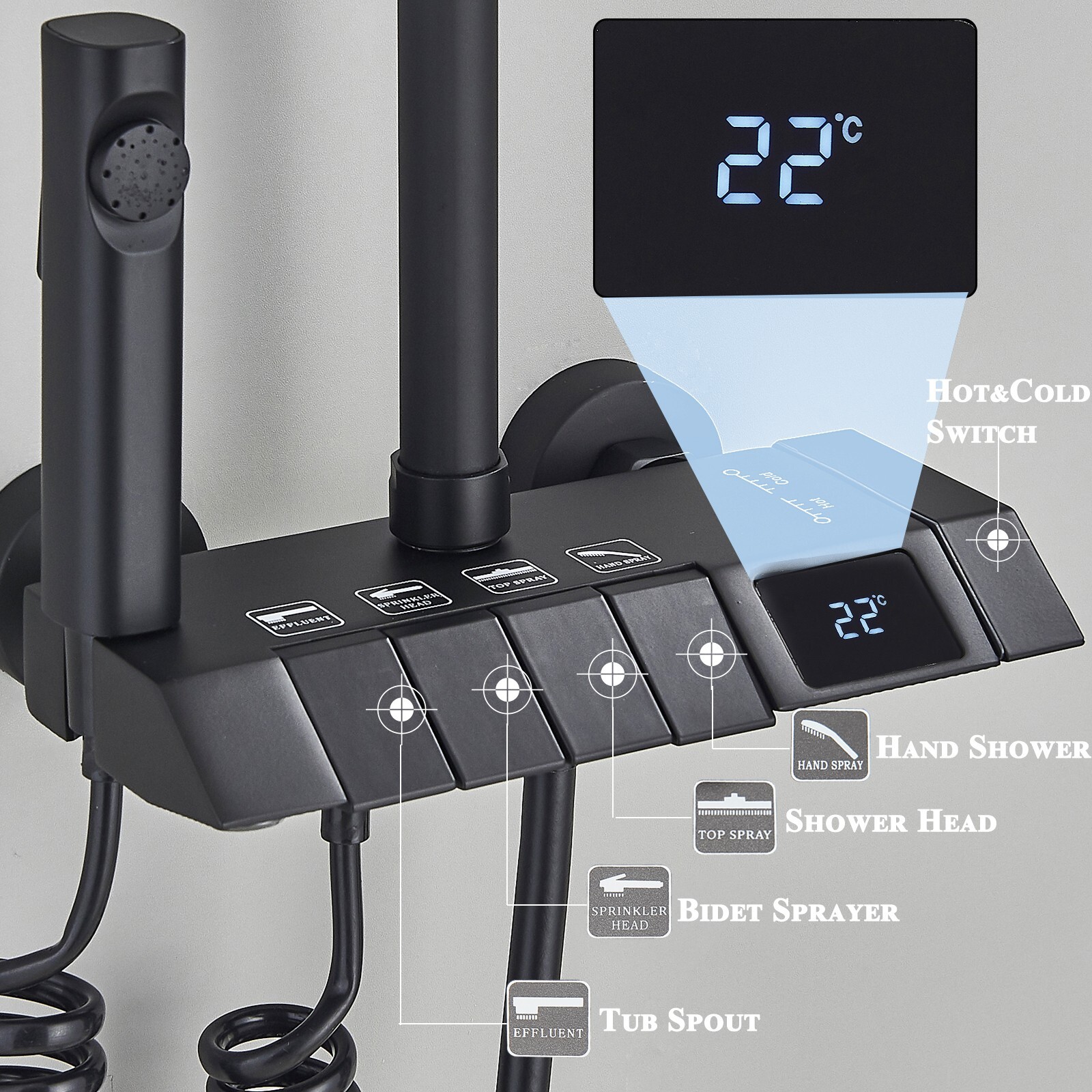 Black Bathroom Rainfall Shower Faucet Set Exposed Shower System with Mixer Valve