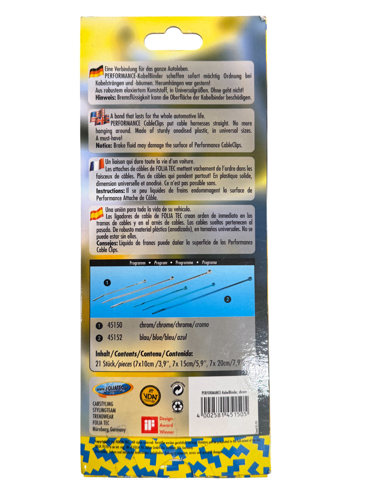 Foliatec Hose Engine Zip Tie Various Sizes 45150 Chrome 21 Pk.